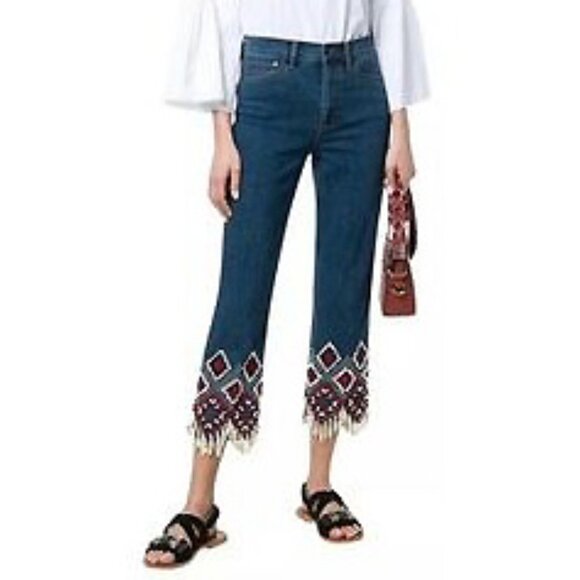 New Tory Burch Mia Embellished Hem Jeans 25 $348 - Picture 1 of 8